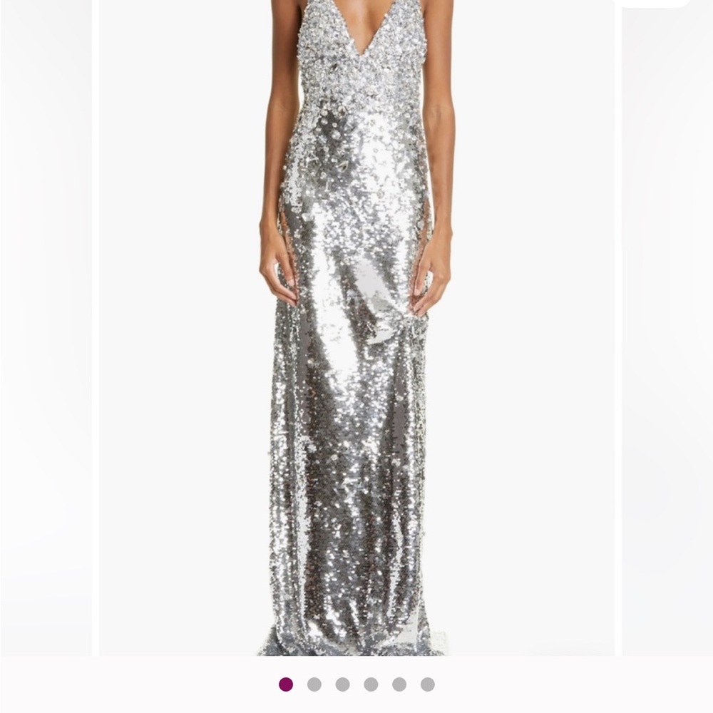 Carolina Herrera Silver Sequin Maxi Dress